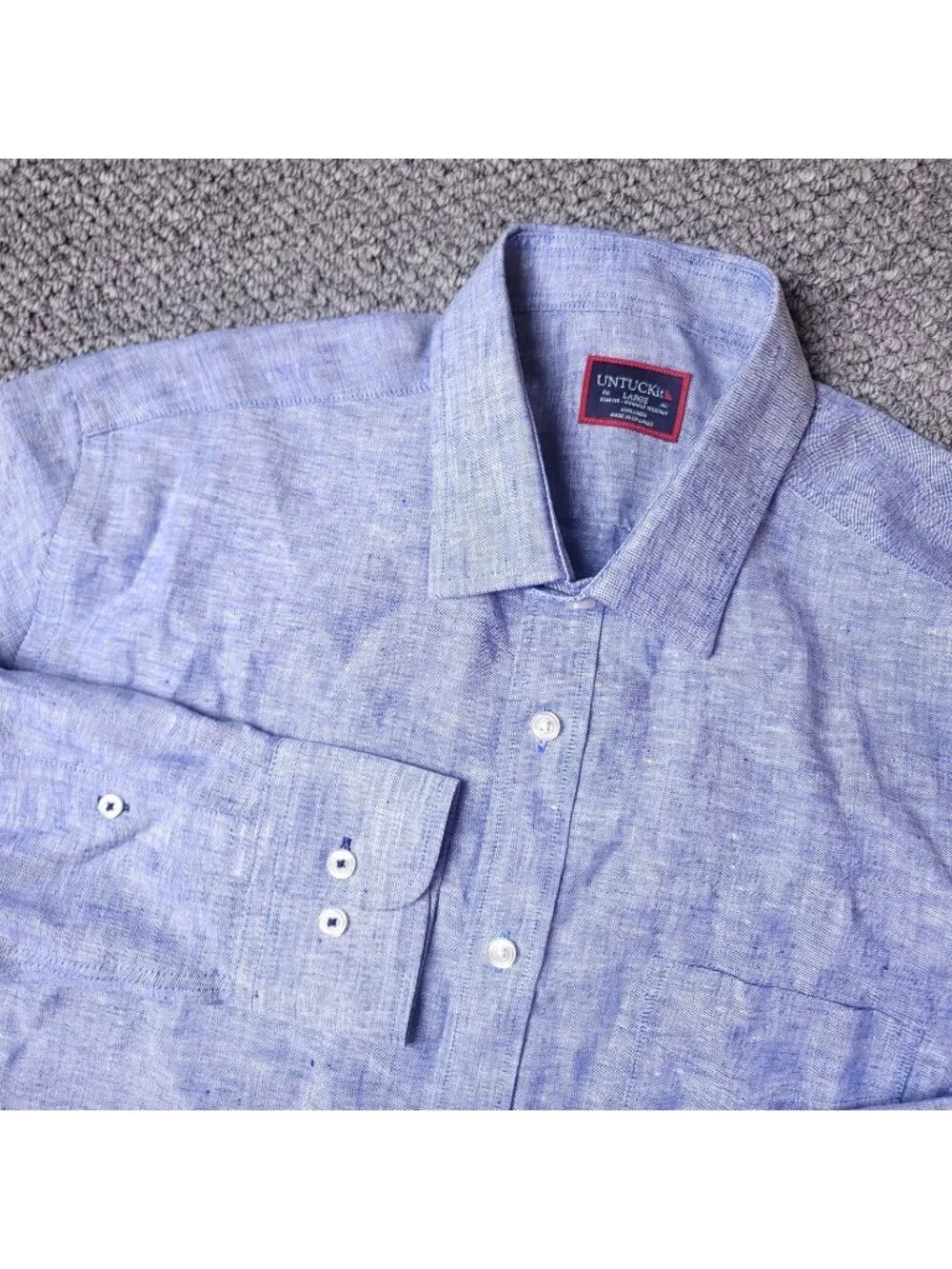 UNTUCKit Santo Linen Shirt Mens L Large Slim Blue Button Long Sleeve